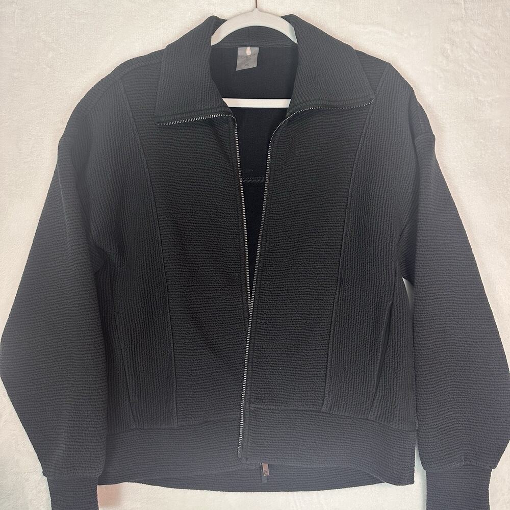 CALIA Elevate Women XS Black Textured Full Zip Jacket Funnel Collar Athleisure